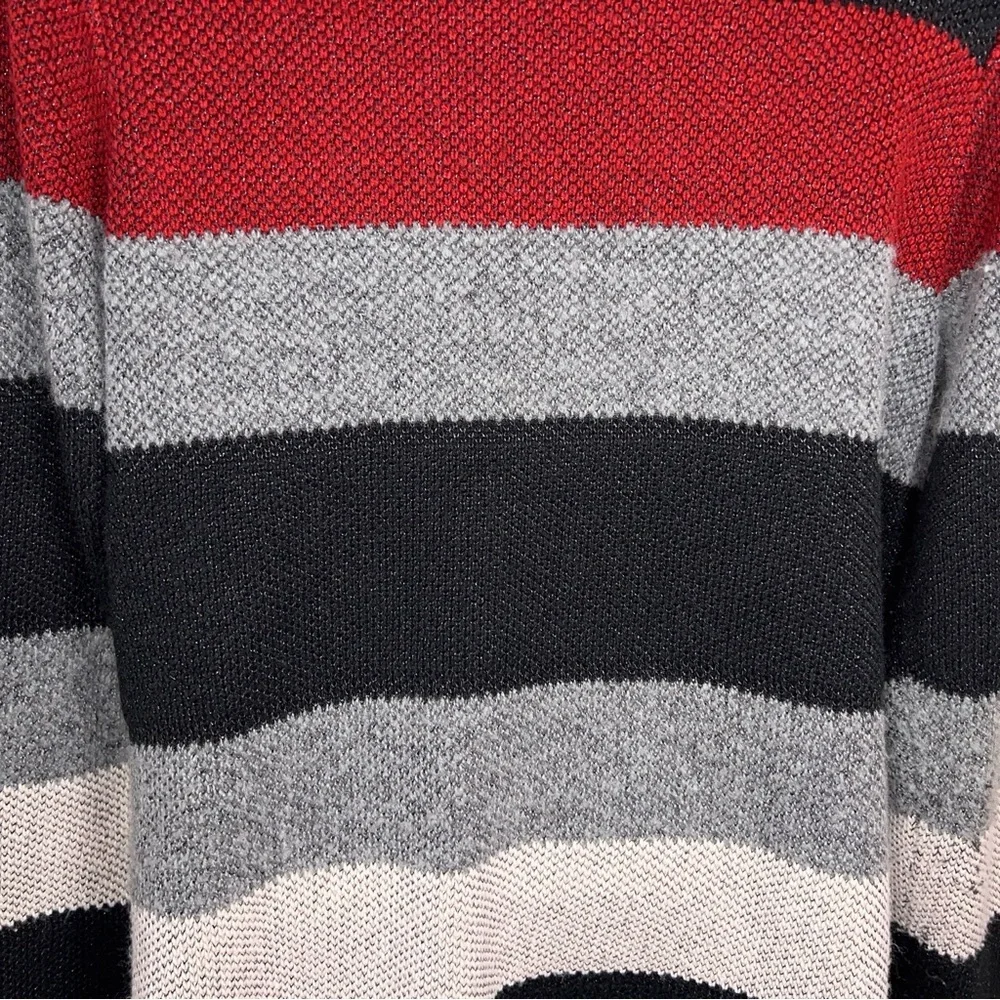 Petite Large IN Studio Colorblock Long Sleeve Open Front Sweater Black Grey Red